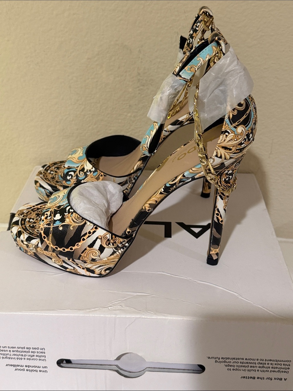 ALDO Gold Chain Multi-Color Patterned Platform Heels - Picture 6 of 7